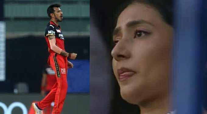 Teary-eyed Yuzvendra Chahal wife Dhanashree after RCB bowler bags his first wicket in IPL 2021