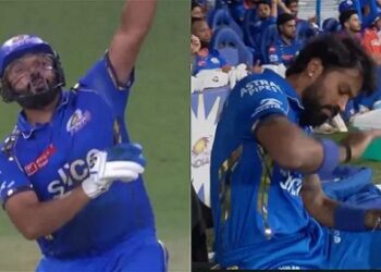PBKS vs MI: Watch - Hardik Pandya punches himself in jubilation as Rohit Sharma hits one-handed six