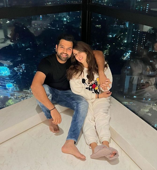 Rohit Sharma and Ritika Sajdeh chill at home